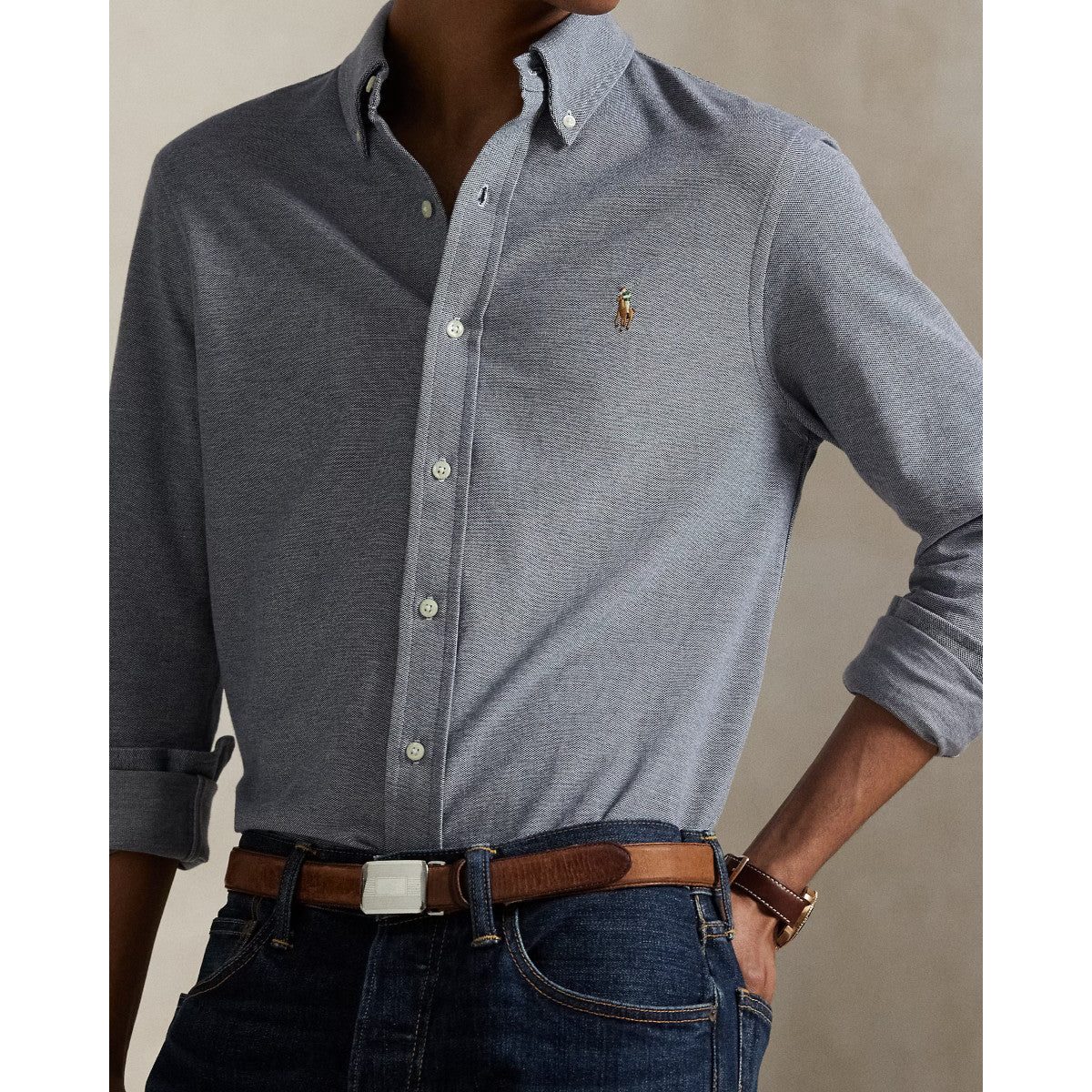 Polo Ralph Lauren LS Oxford Mesh Shirt 002 Newport Navy/Multi PP