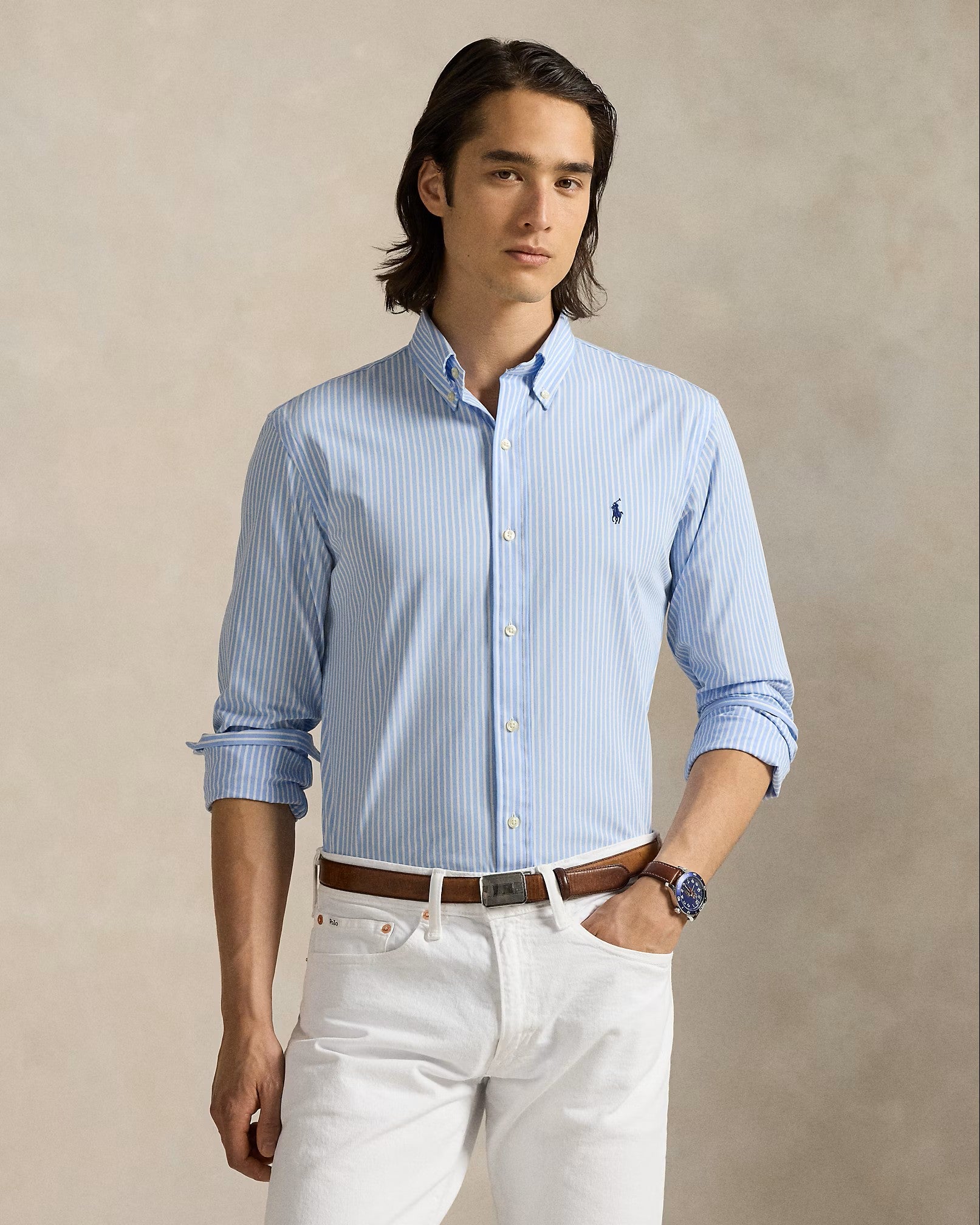 Polo Ralph Lauren LS Poplin Sport Shirt 018 Austin Blue White