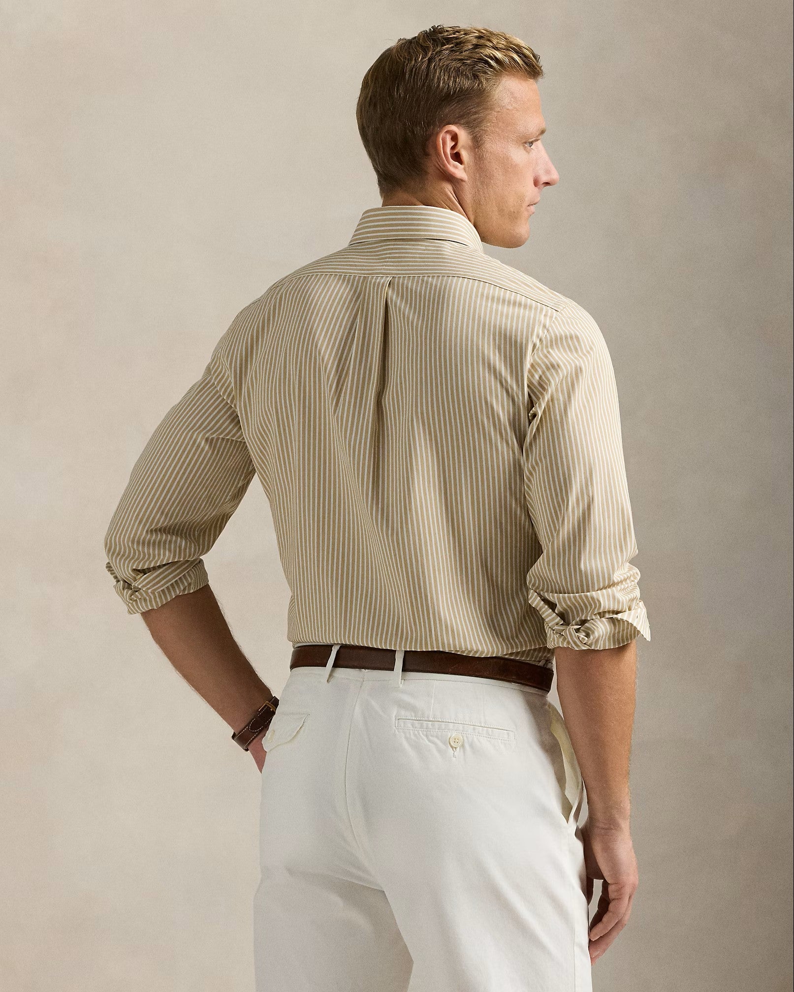 Polo Ralph Lauren LS Poplin Sport Shirt 020 Coastal Beige White