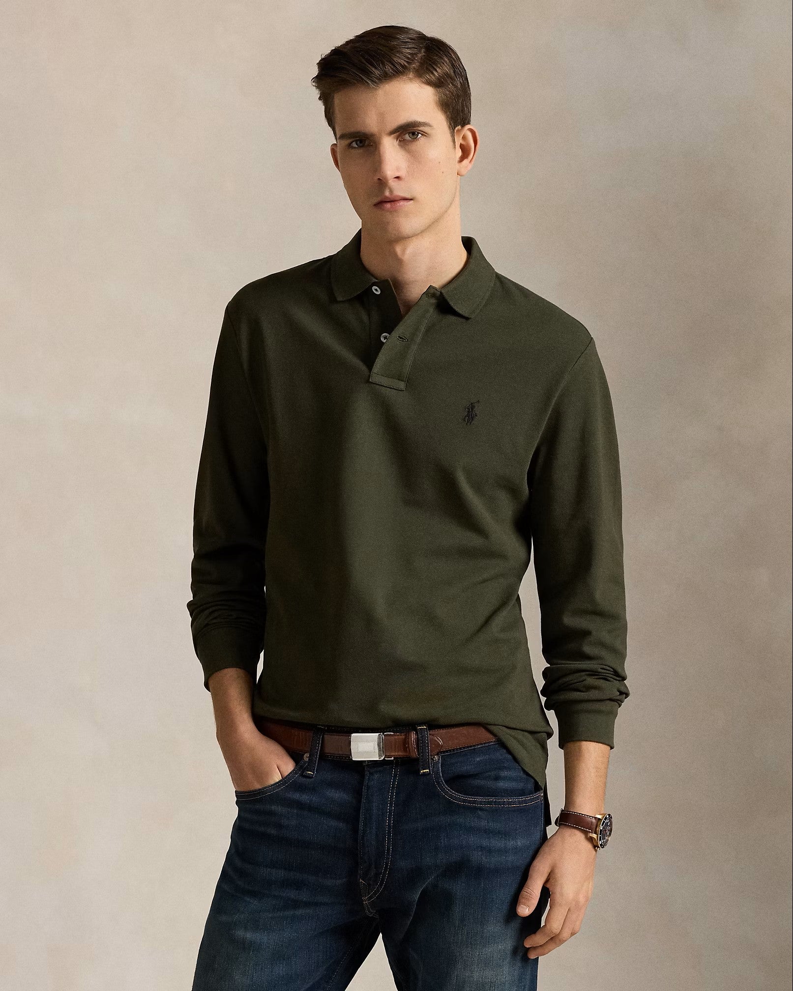 Polo Ralph Lauren LS Stretch Mesh  Polo Shirt 010 Company Olive