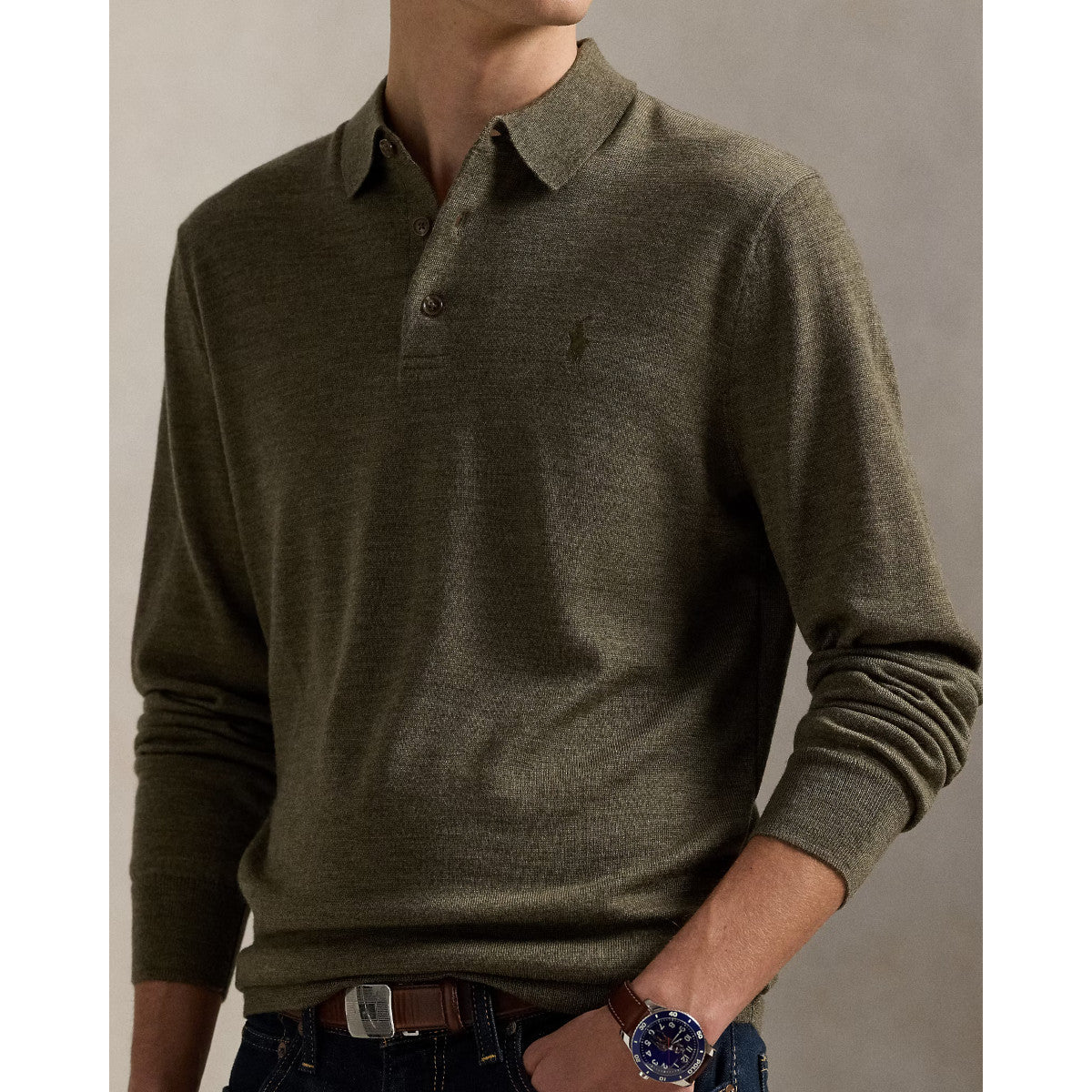 Polo Ralph Lauren Merino Wool Sweater 005 Cargo Olive Heather