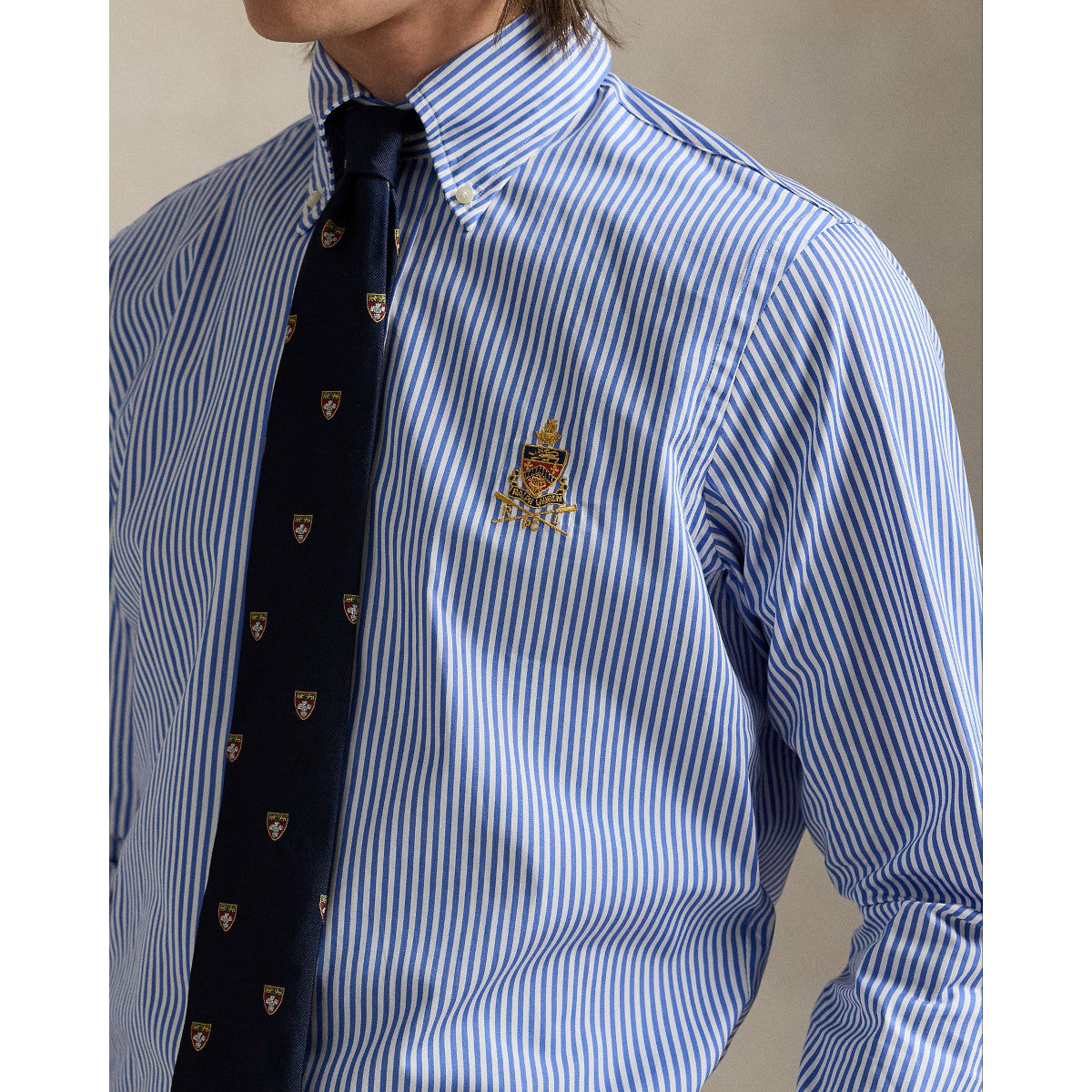 Polo Ralph Lauren Poplin Stripe Classic Fit Crest Shirt 001 Blue