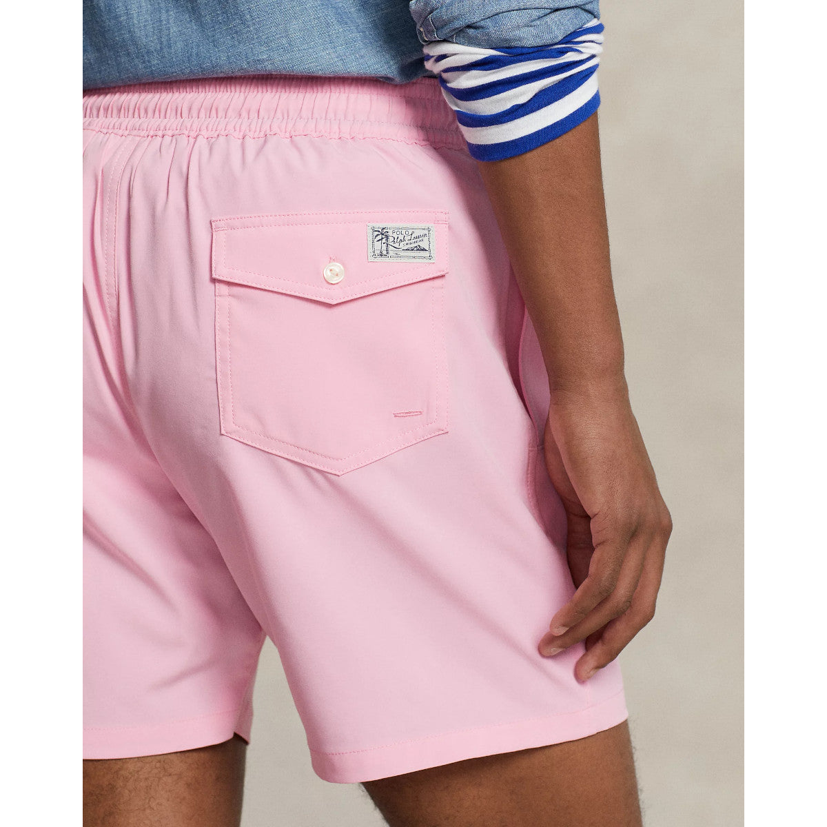 Pink polo swim trunks sales