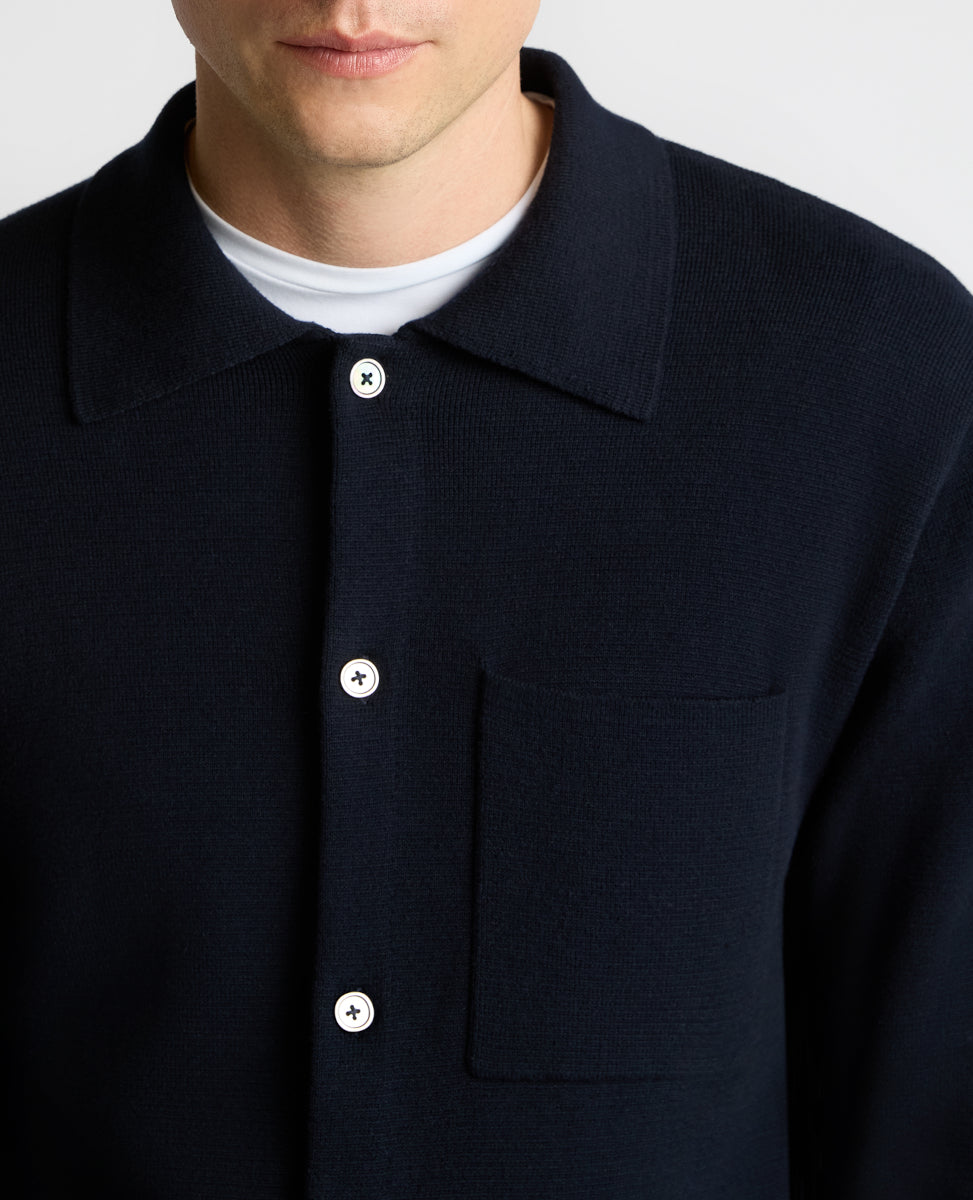 Remus Uomo Button Through Polo Cardigan 78 Navy