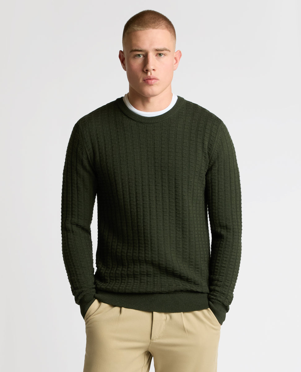 Remus Uomo Crew Neck Waffle Knit 36 Green