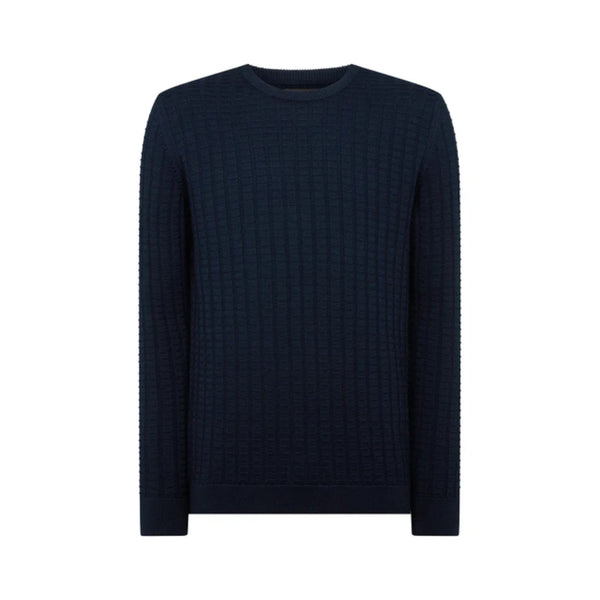 Remus Uomo Crew Neck Waffle Knit 78 Navy
