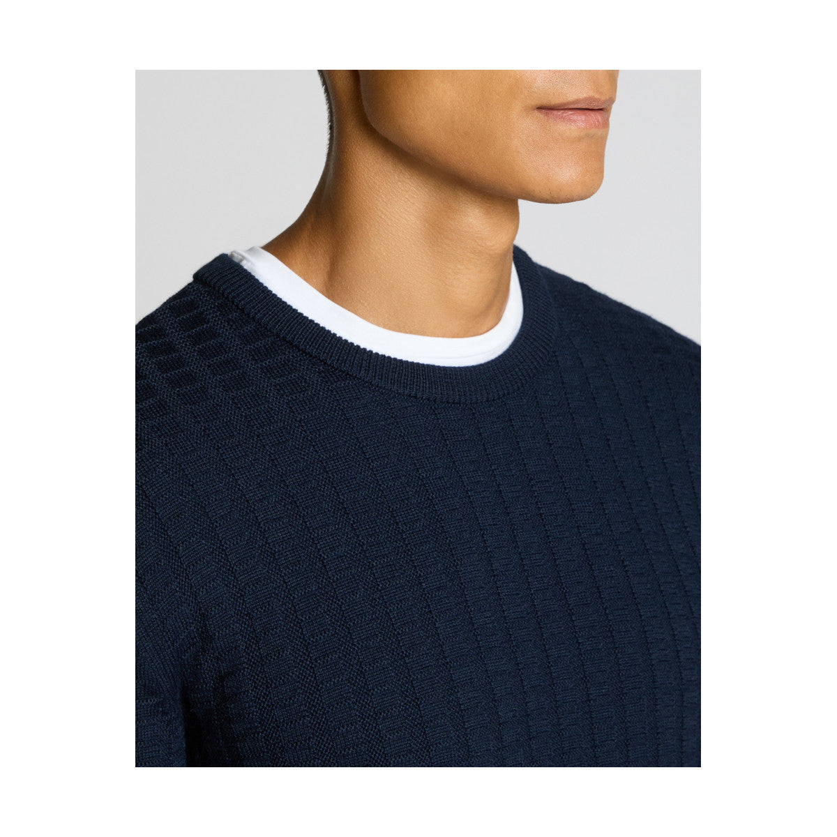 Remus Uomo Crew Neck Waffle Knit 78 Navy
