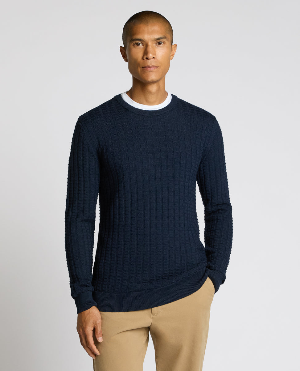 Remus Uomo Crew Neck Waffle Knit 78 Navy