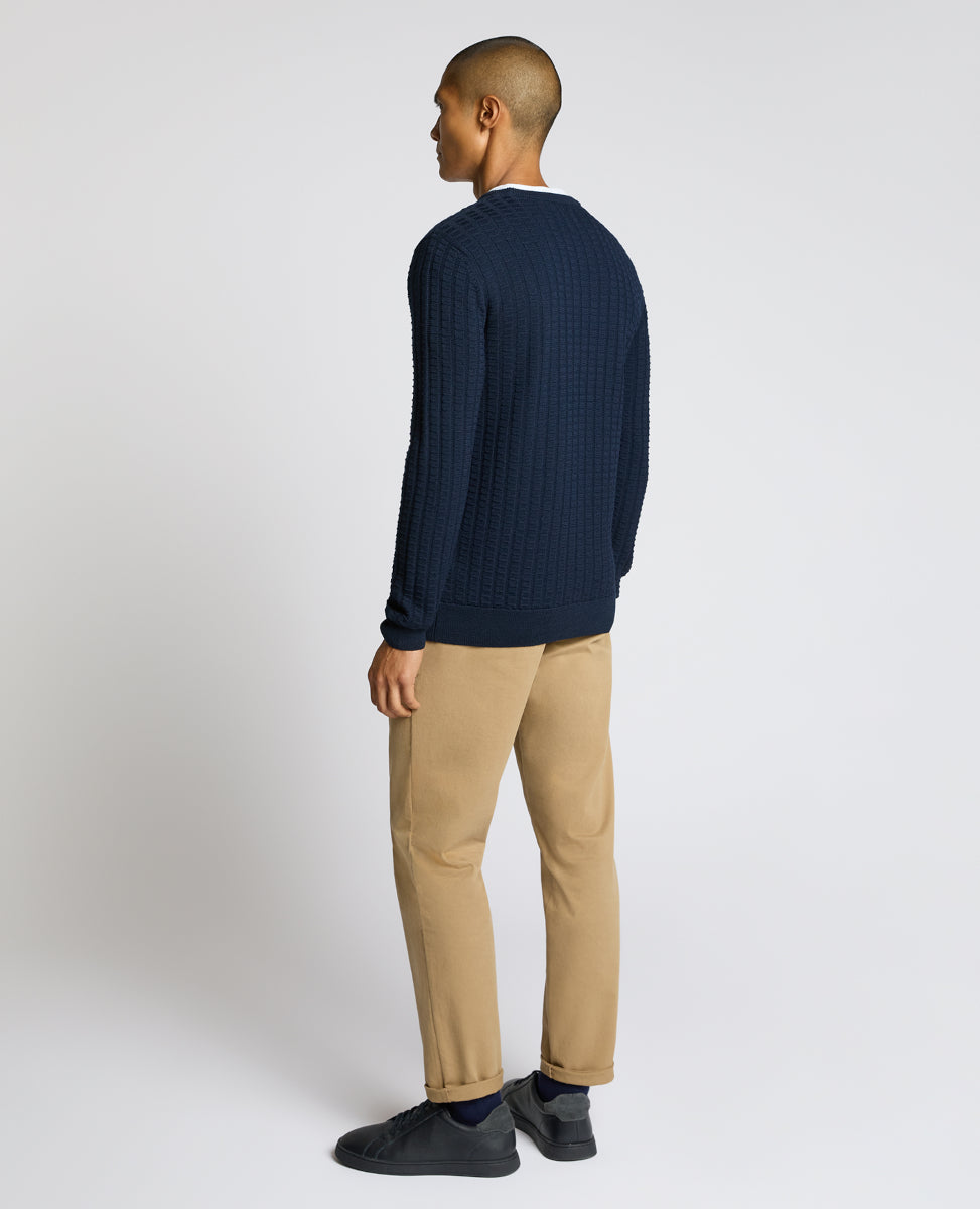 Remus Uomo Crew Neck Waffle Knit 78 Navy