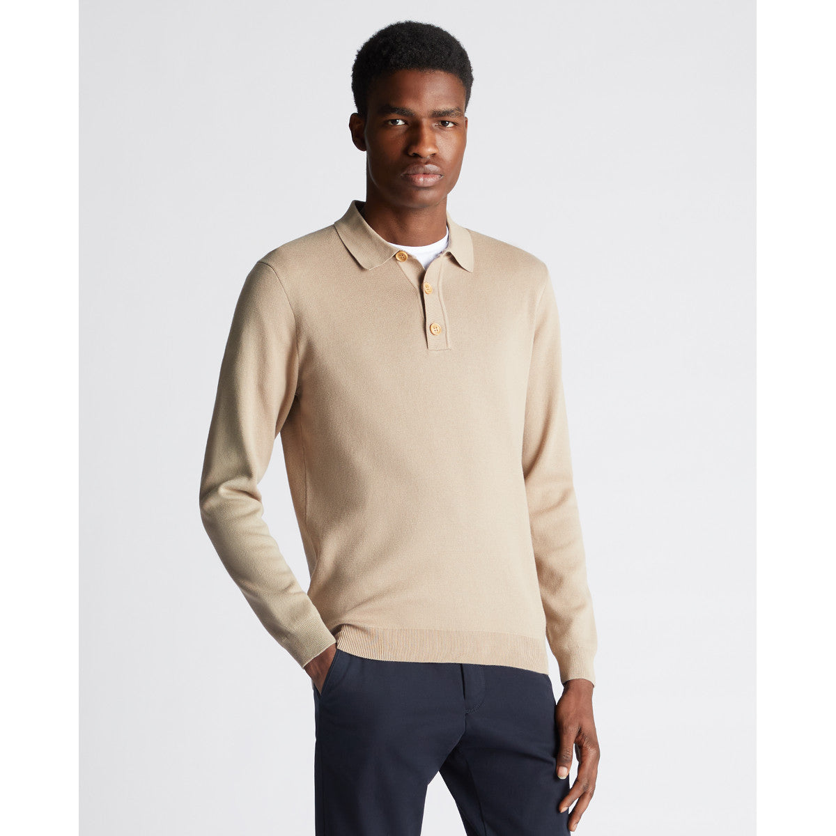 Remus Uomo Knitted Cotton Polo 92 Beige