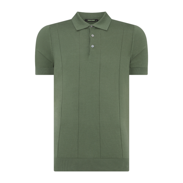 Remus Uomo Ribbed Knitted Polo Shirt 36 Green