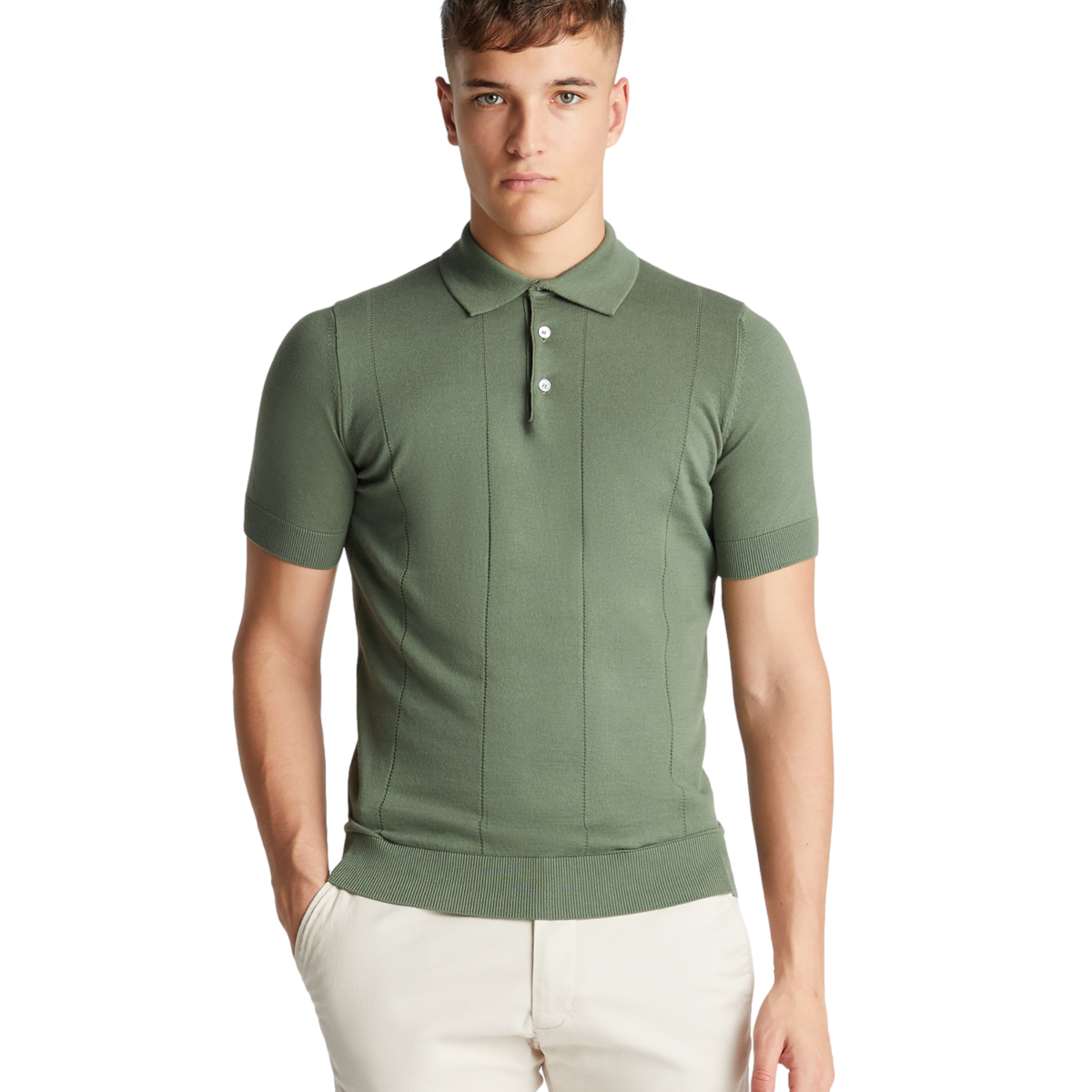 Remus Uomo Ribbed Knitted Polo Shirt 36 Green