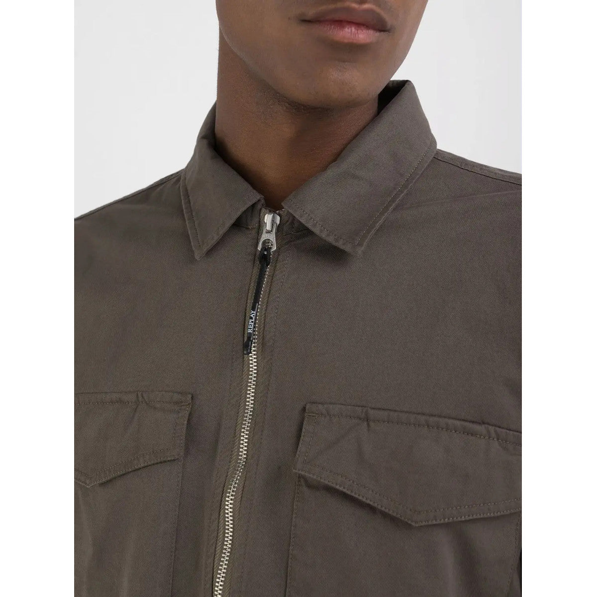 Replay Zip Through Overshirt 759 Mud Green