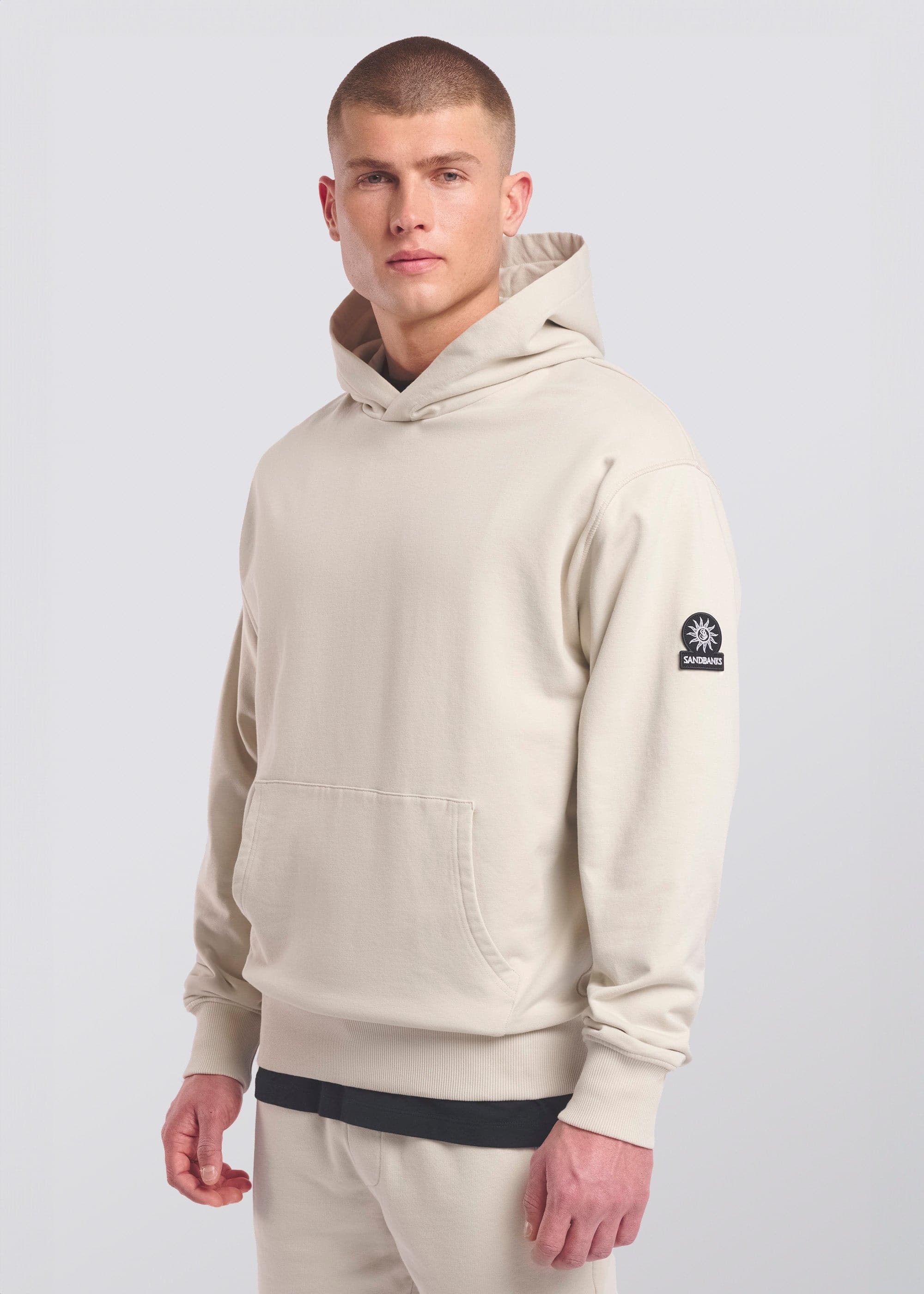 Sandbanks Badge Logo Hoodie Stone