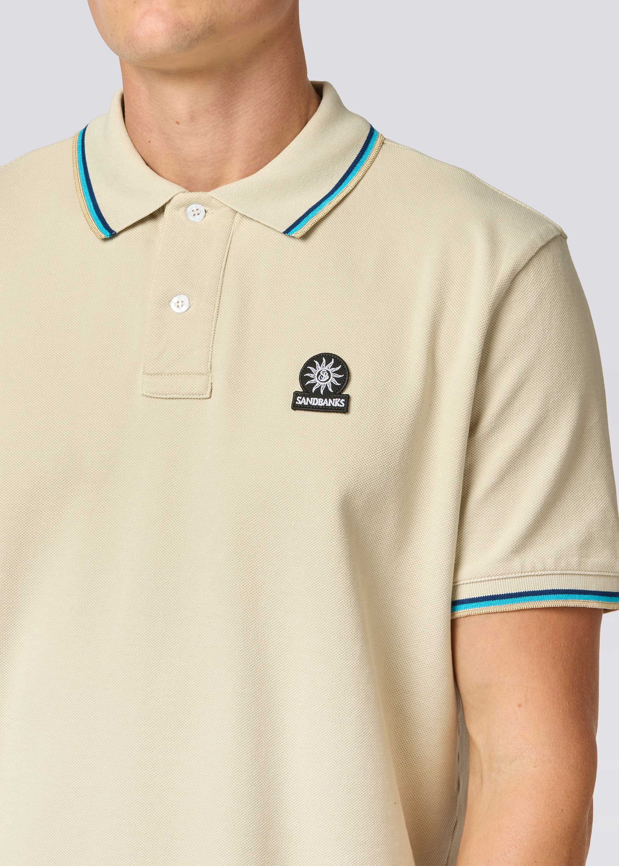 Sandbanks Badge Logo Tipped Polo Shirt Stone