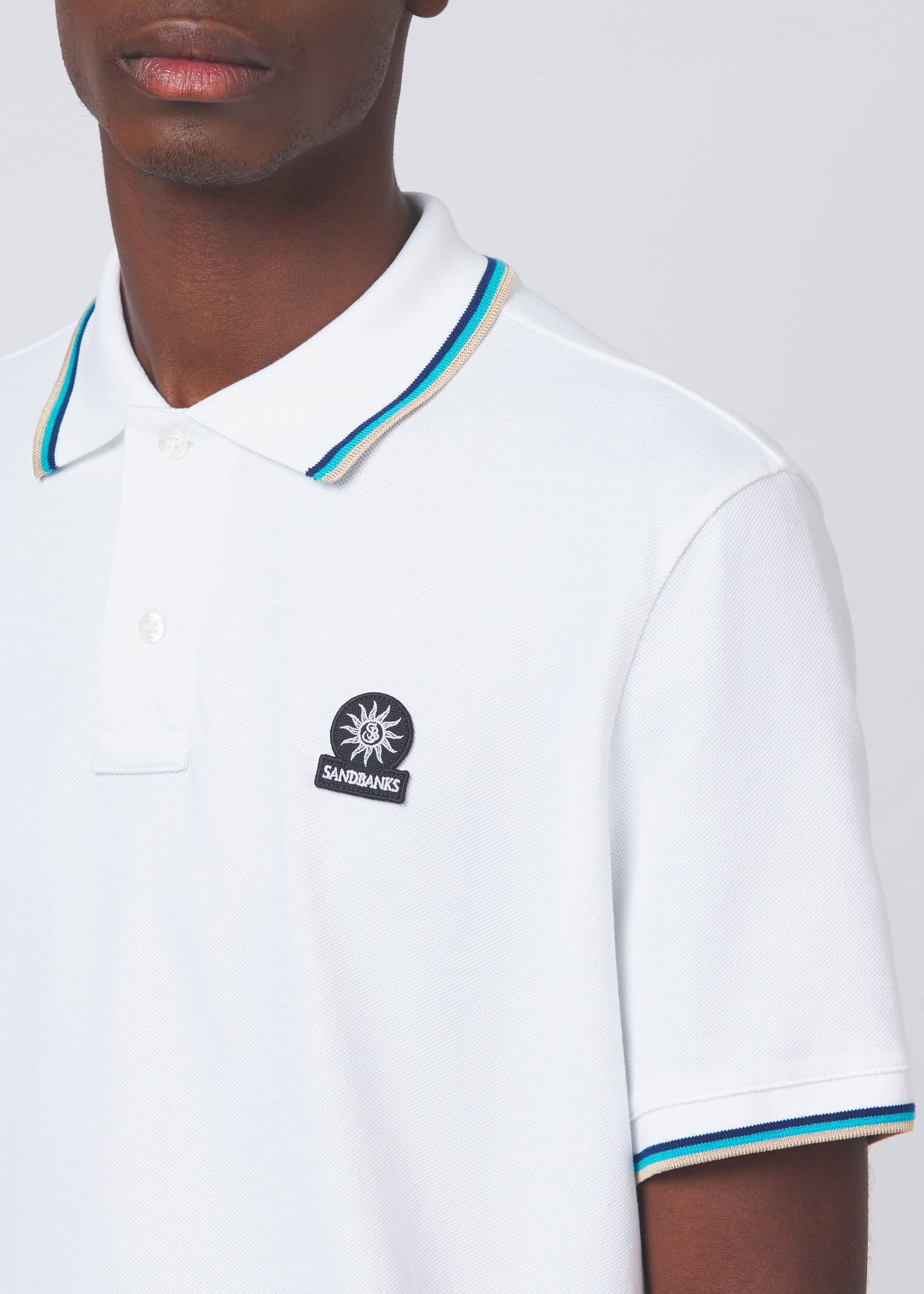 Sandbanks Badge Logo Tipped Polo Shirt White