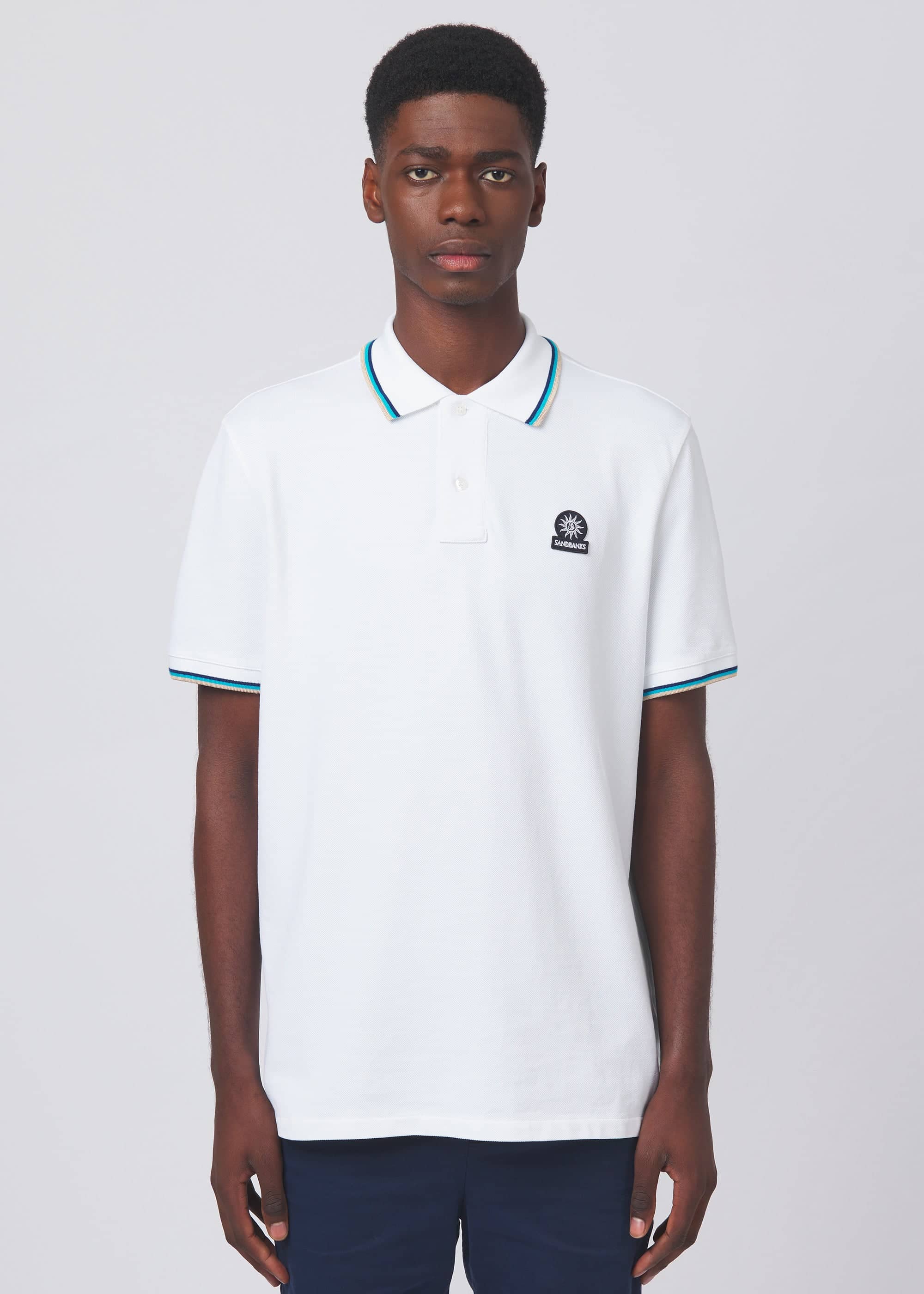 Sandbanks Badge Logo Tipped Polo Shirt White