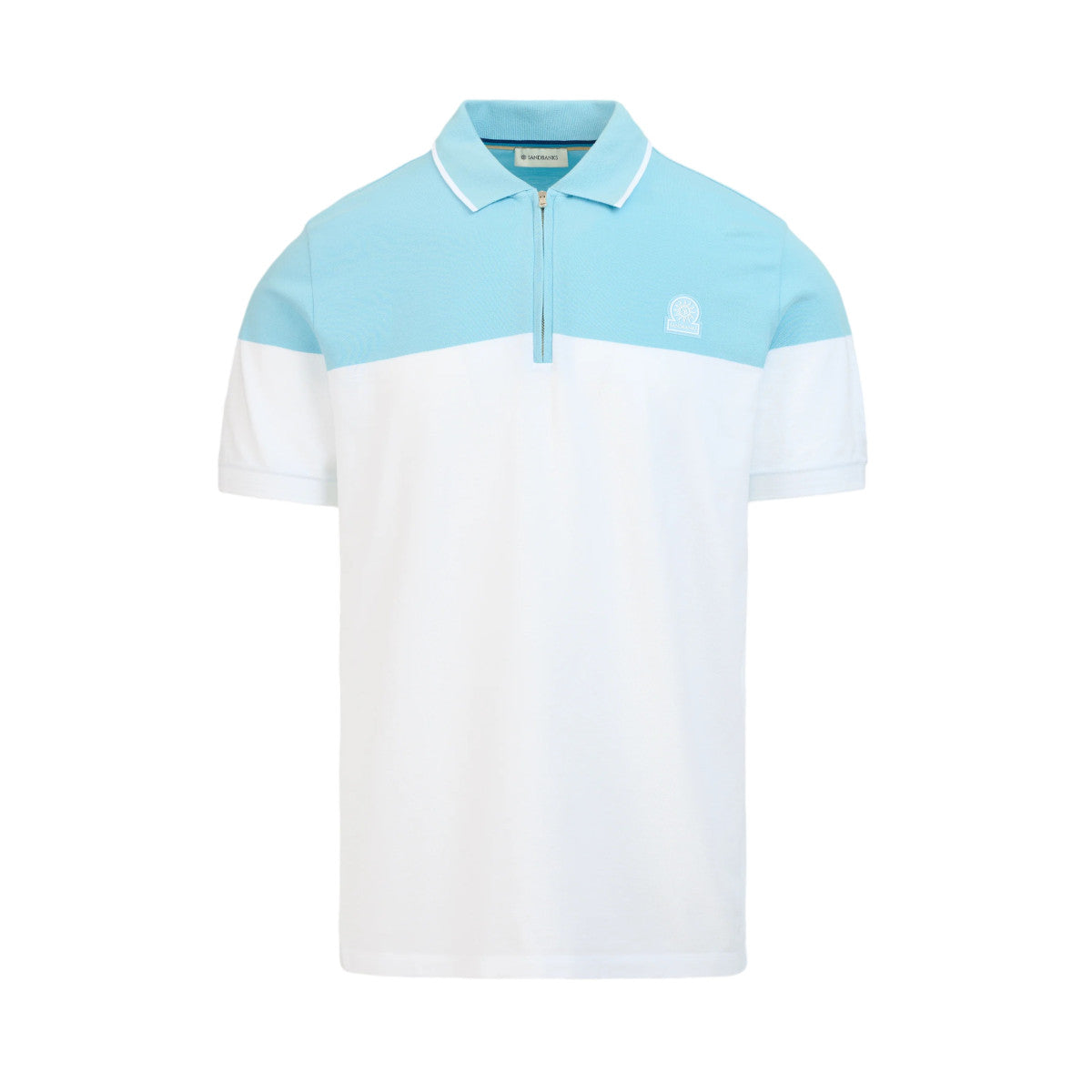 Sandbanks Colour Block Zip Polo Shirt Crystal Blue