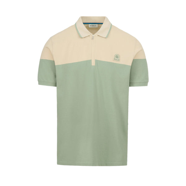 Sandbanks Colour Block Zip Polo Shirt Sage