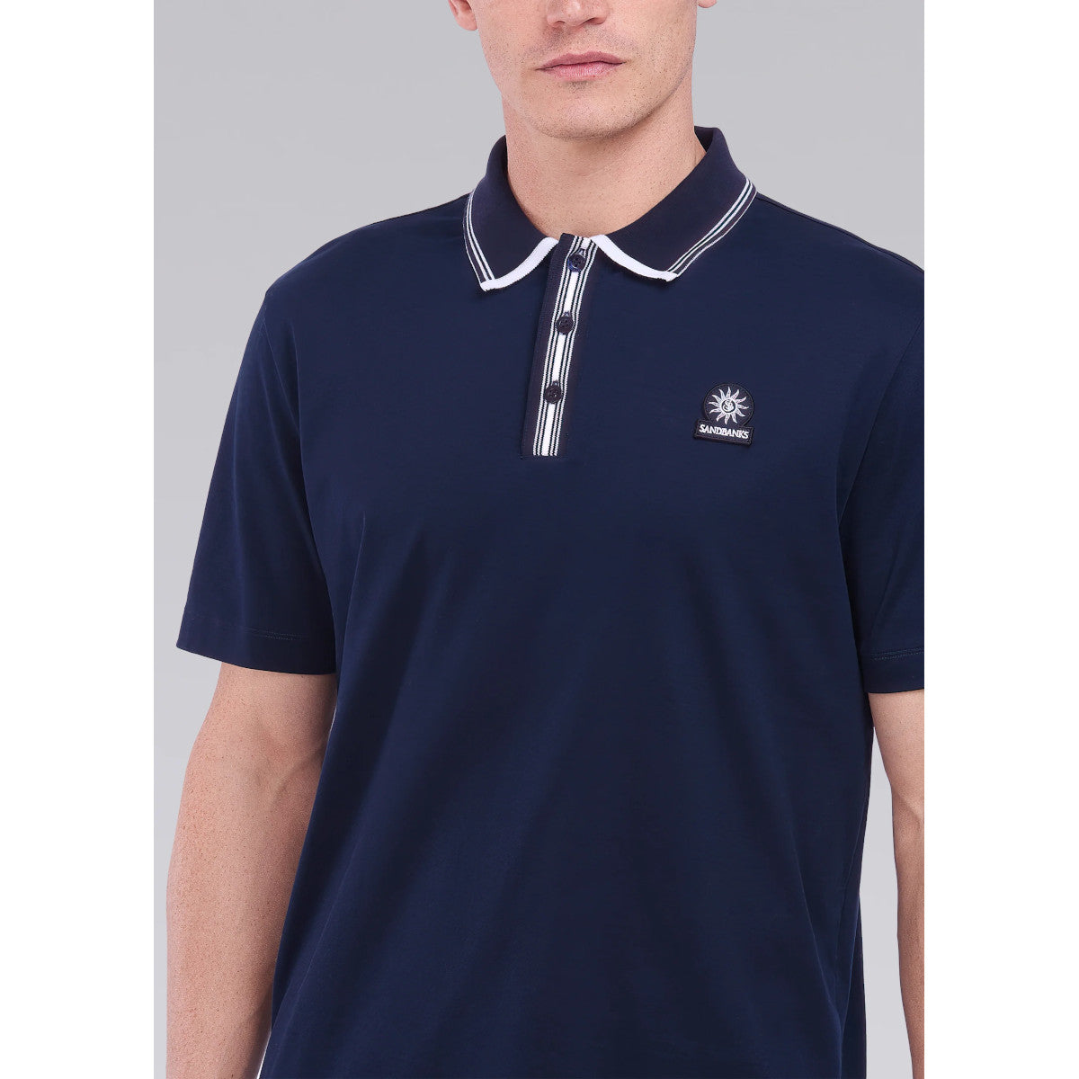 Sandbanks Contrast Stripe Polo Shirt Navy