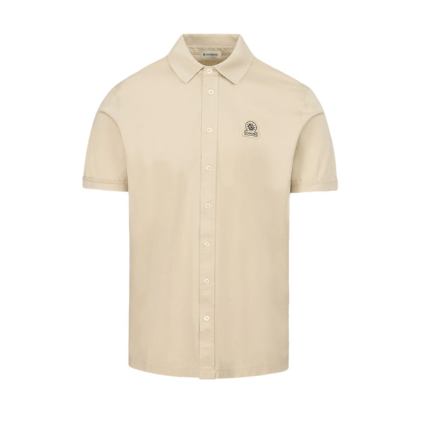 Sandbanks Full Button Interlock Polo Shirt Stone