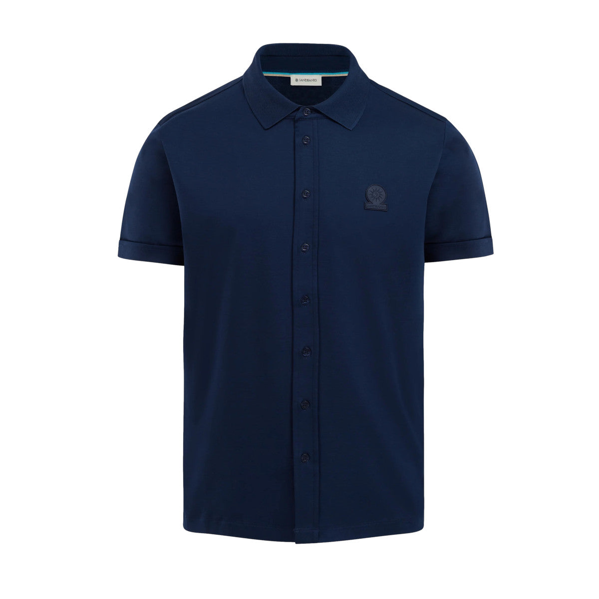 Sandbanks Full Button Interlock Polo Shirt Navy