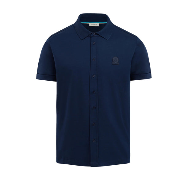 Sandbanks Full Button Interlock Polo Shirt Navy