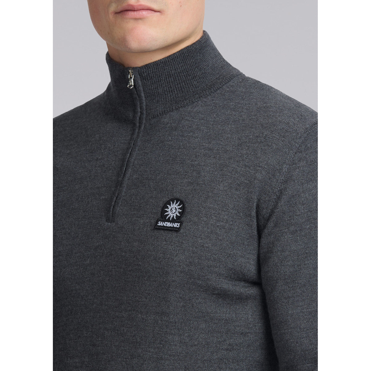Sandbanks Merino Wool Quarter Zip Anthracite