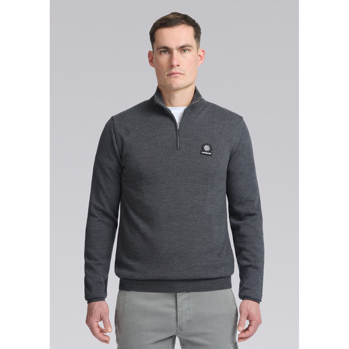Sandbanks Merino Wool Quarter Zip Anthracite