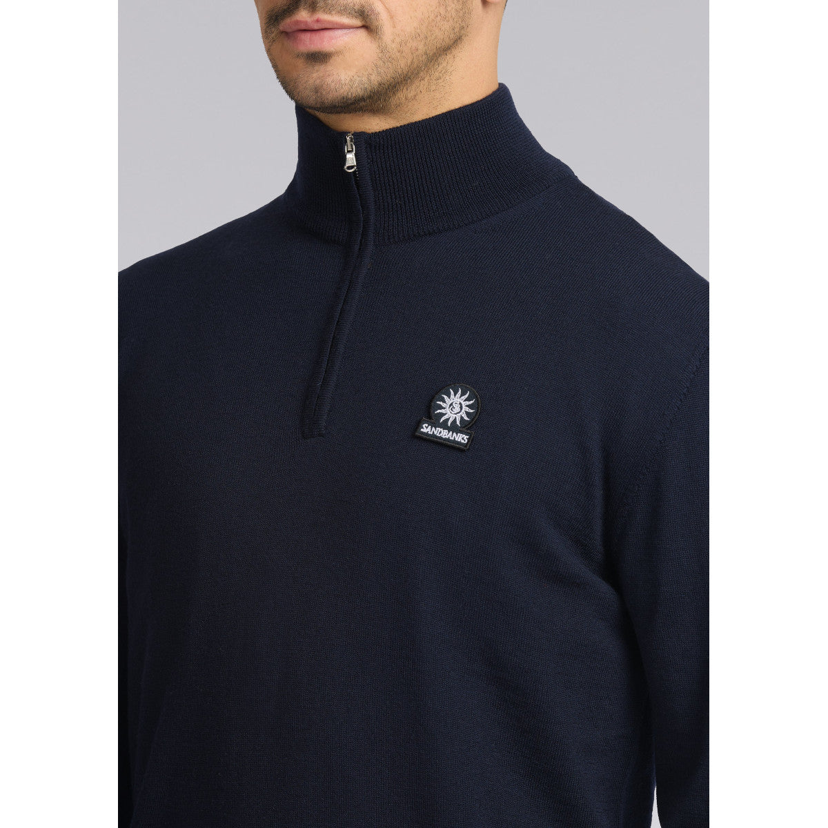 Sandbanks Merino Wool Quarter Zip Navy