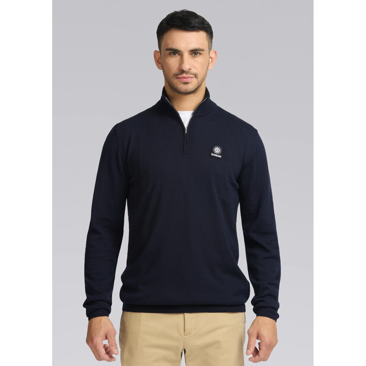 Sandbanks Merino Wool Quarter Zip Navy