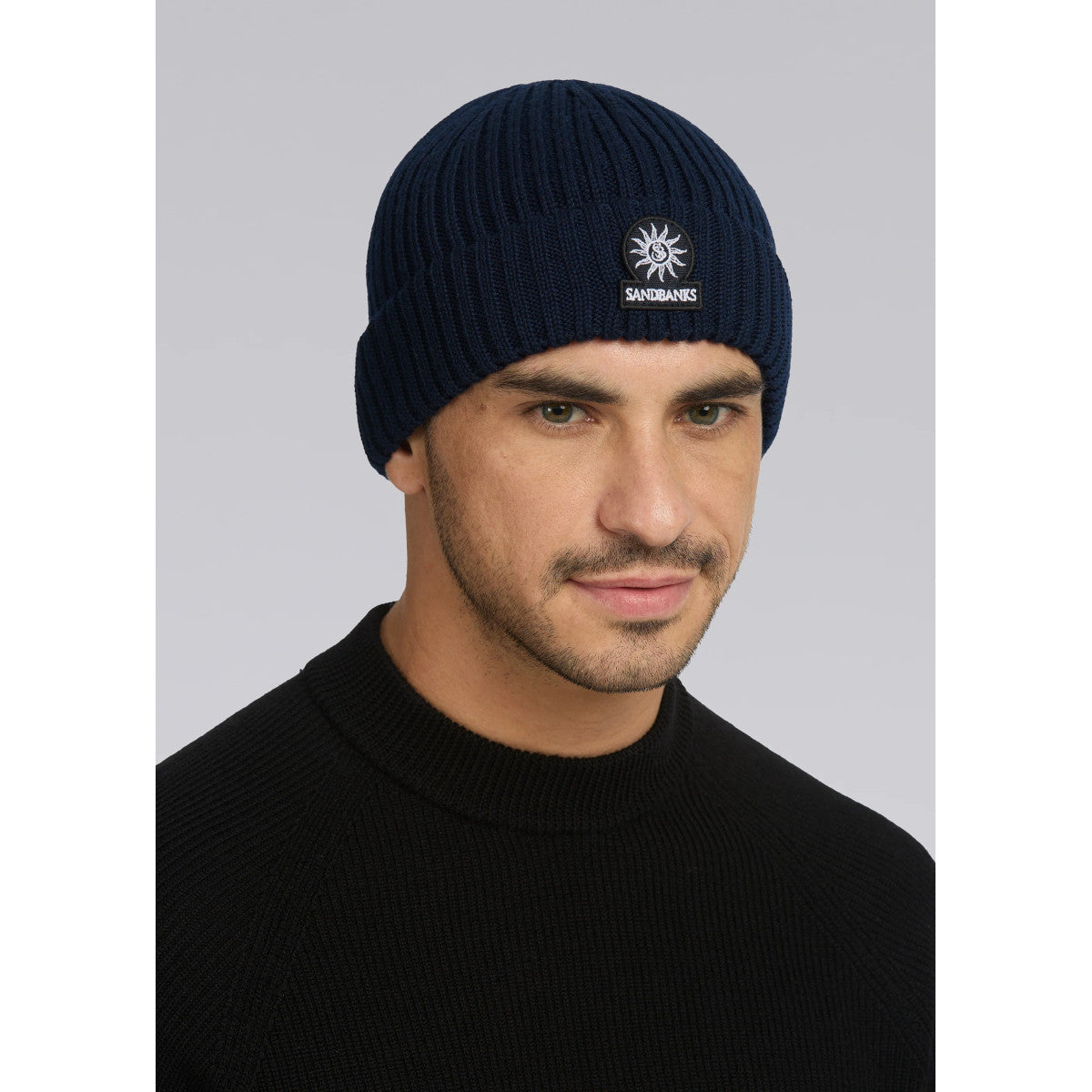 SandbanksMerinoWoolRibbedBeanieNavy__3