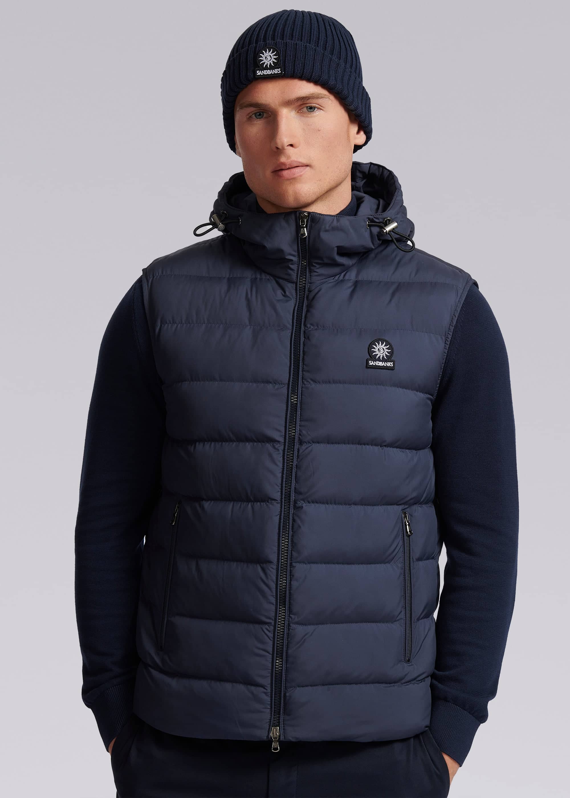 Sandbanks Micro Puffer Hooded Gilet Navy