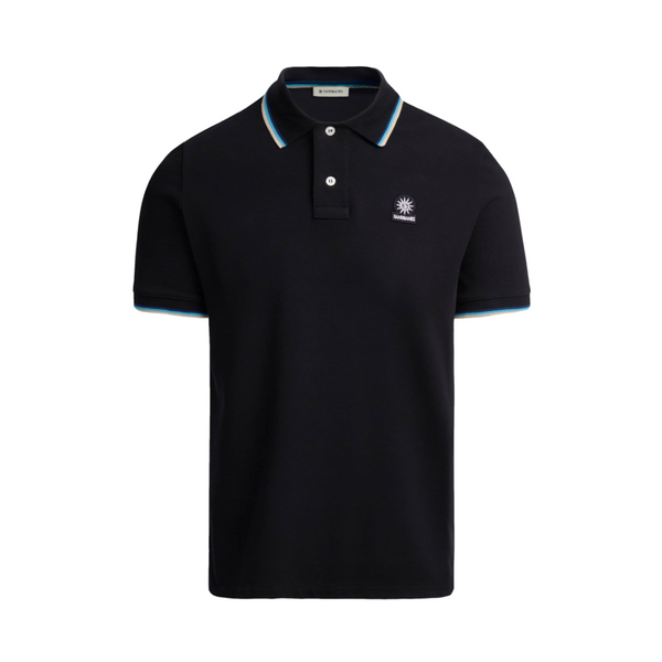 Sandbanks Tipped Badge Pique Polo Shirt Black