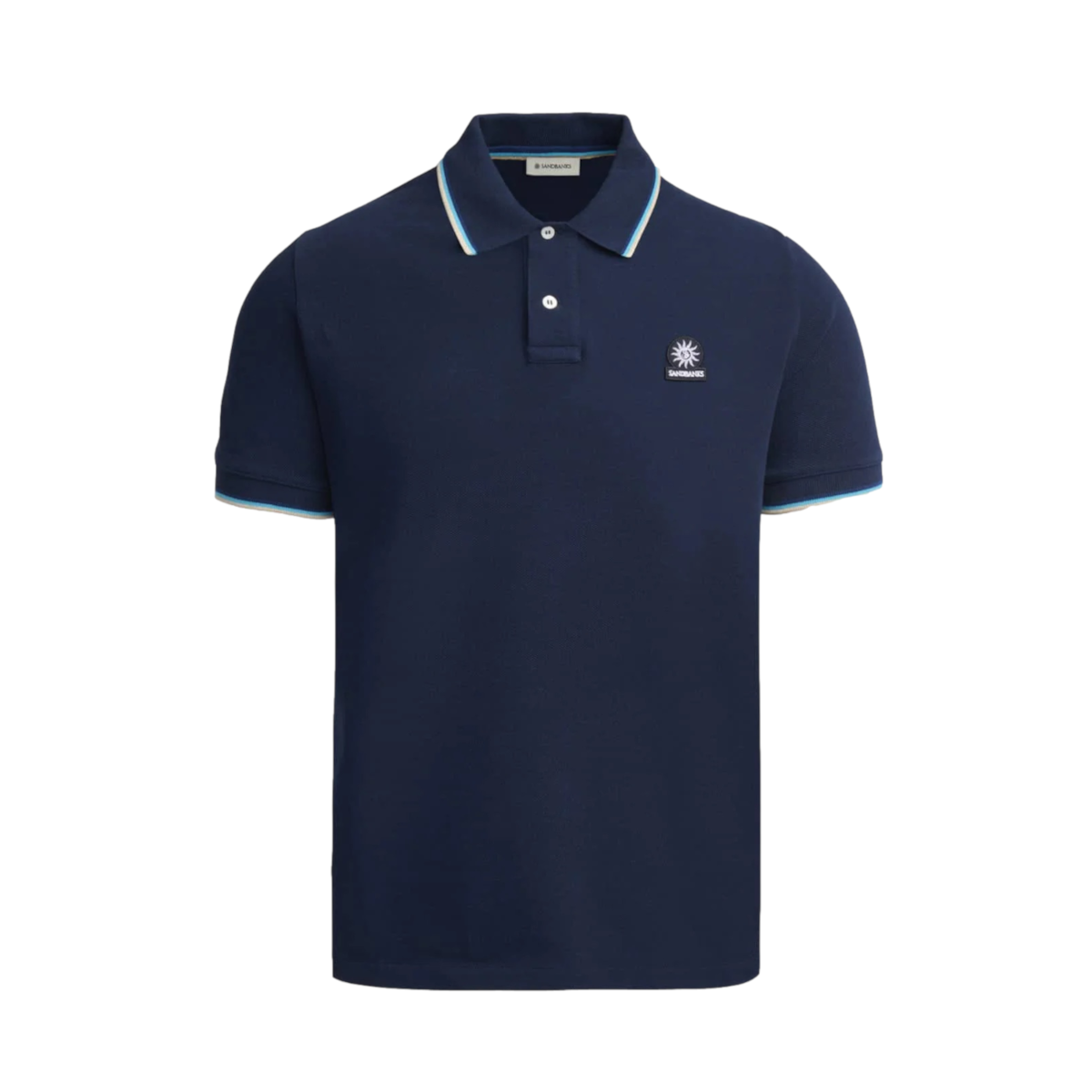 Sandbanks Tipped Badge Pique Polo Shirt Navy