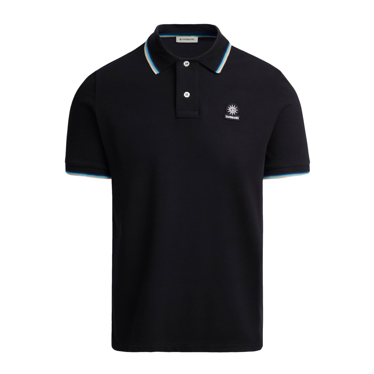 Sandbanks Tipped Badge Pique Polo Shirt Black