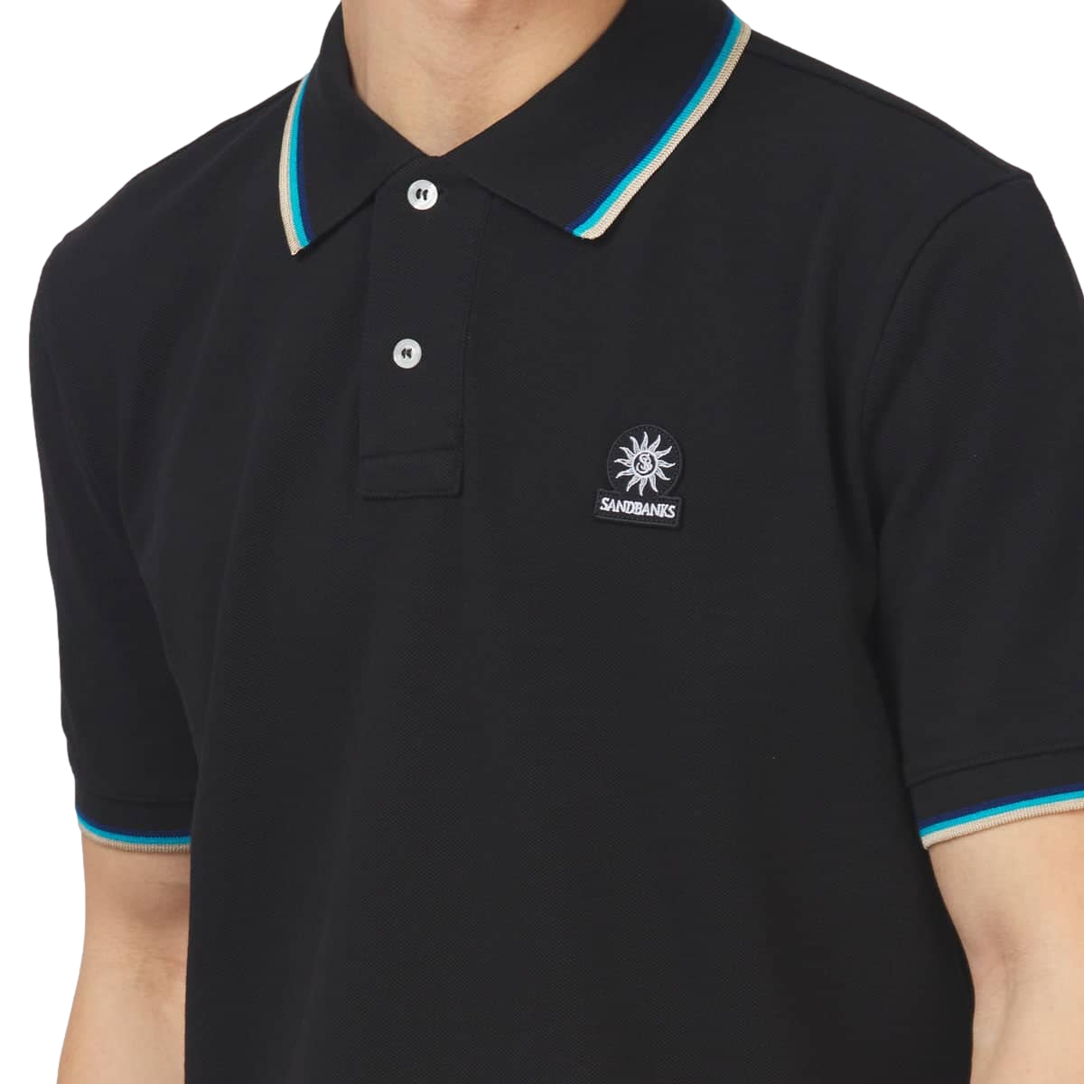 Sandbanks Tipped Badge Pique Polo Shirt Black
