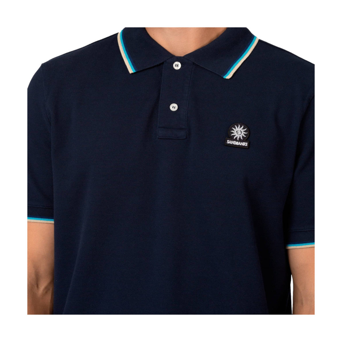 Sandbanks Tipped Badge Pique Polo Shirt Navy