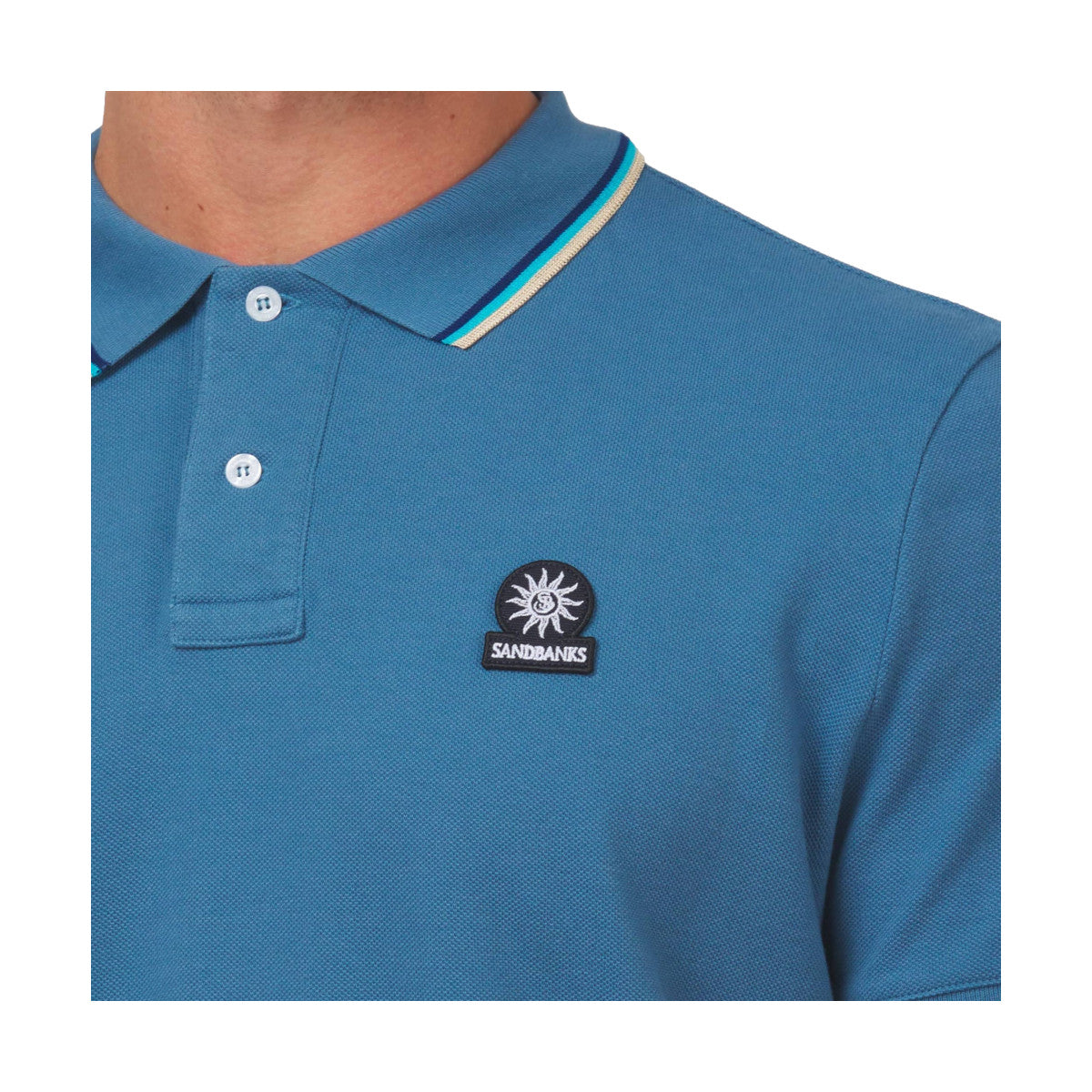 Sandbanks Tipped Badge Pique Polo Shirt Teal