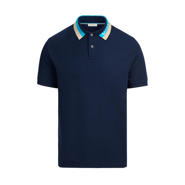 Sandbanks Tri-Colour Collar Polo Shirt Navy