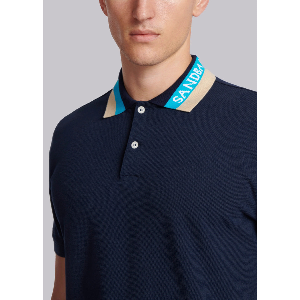 Sandbanks Tri-Colour Collar Polo Shirt Navy