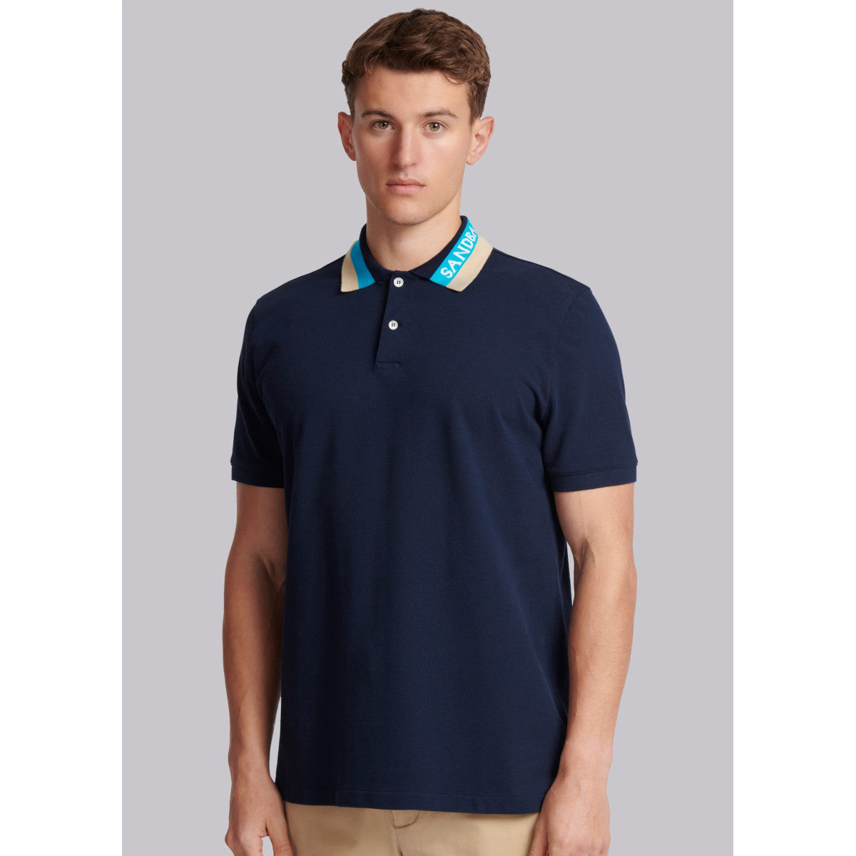 Sandbanks Tri-Colour Collar Polo Shirt Navy