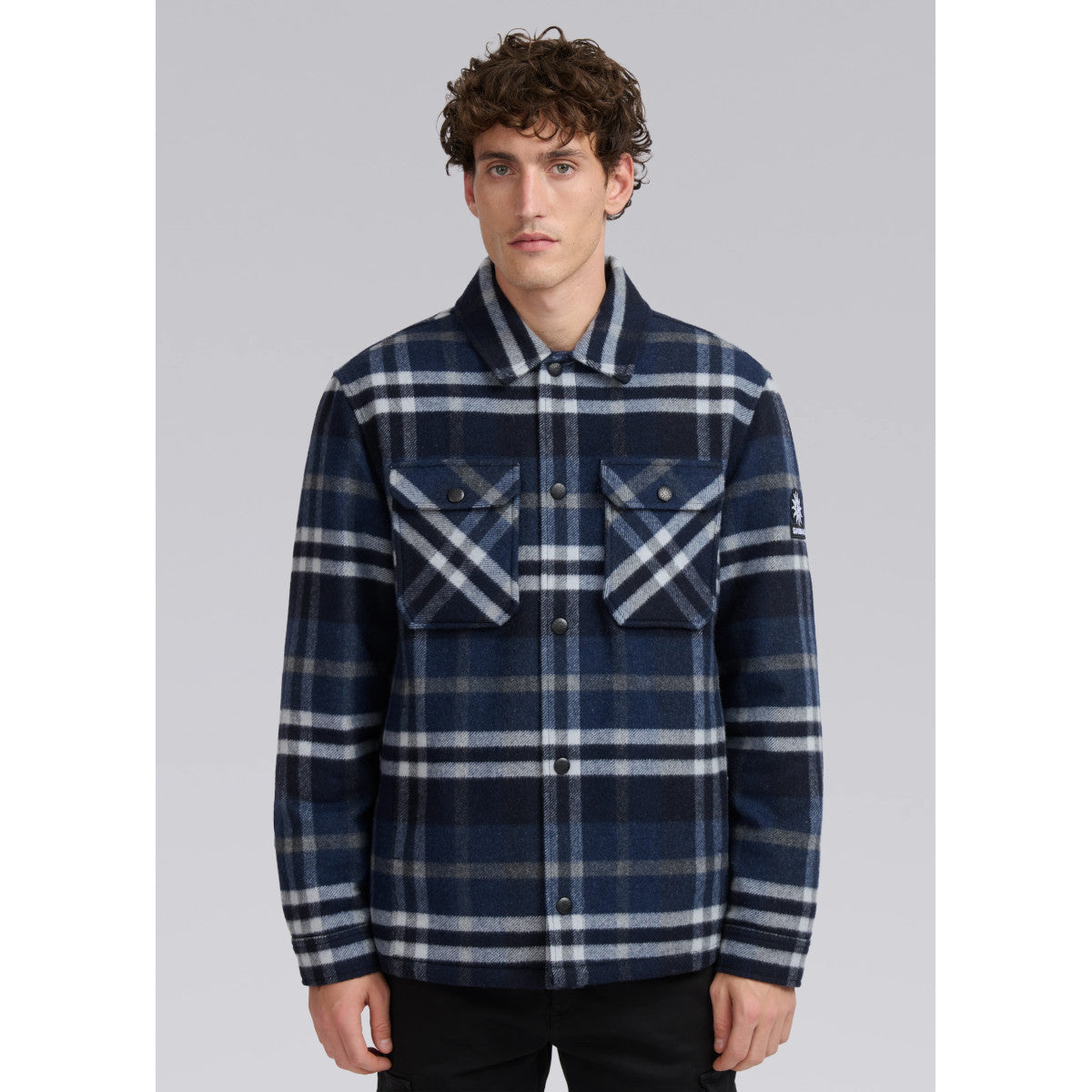 Sandbanks Wool Flannel Quilted Shirt Jacket Navy