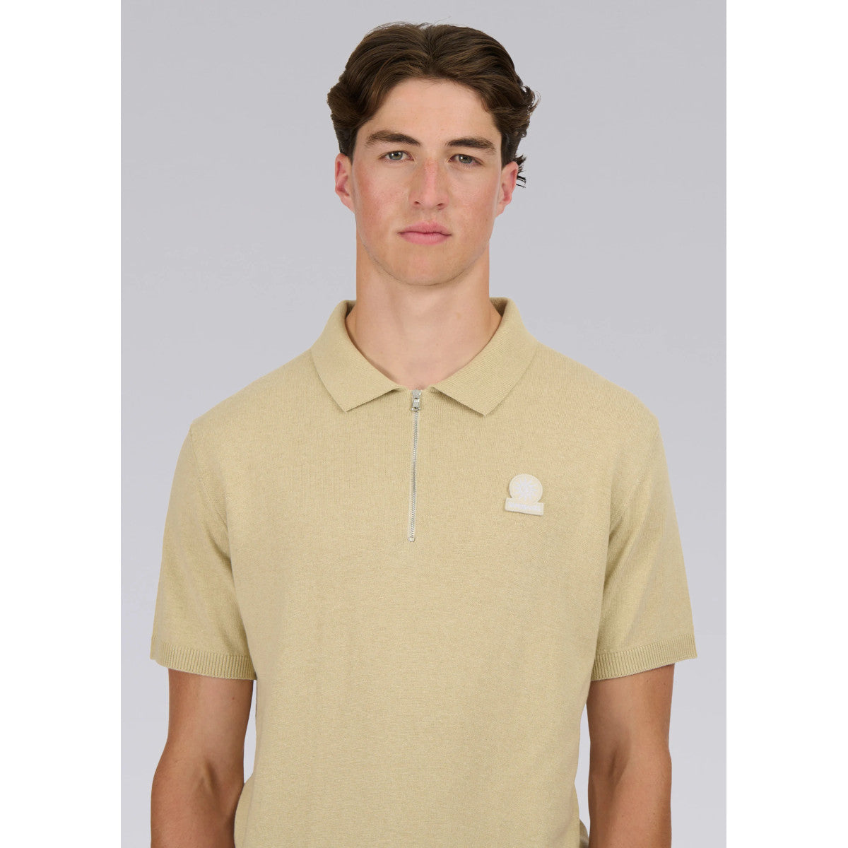 Sandbanks Zip Up Knitted Polo Stone