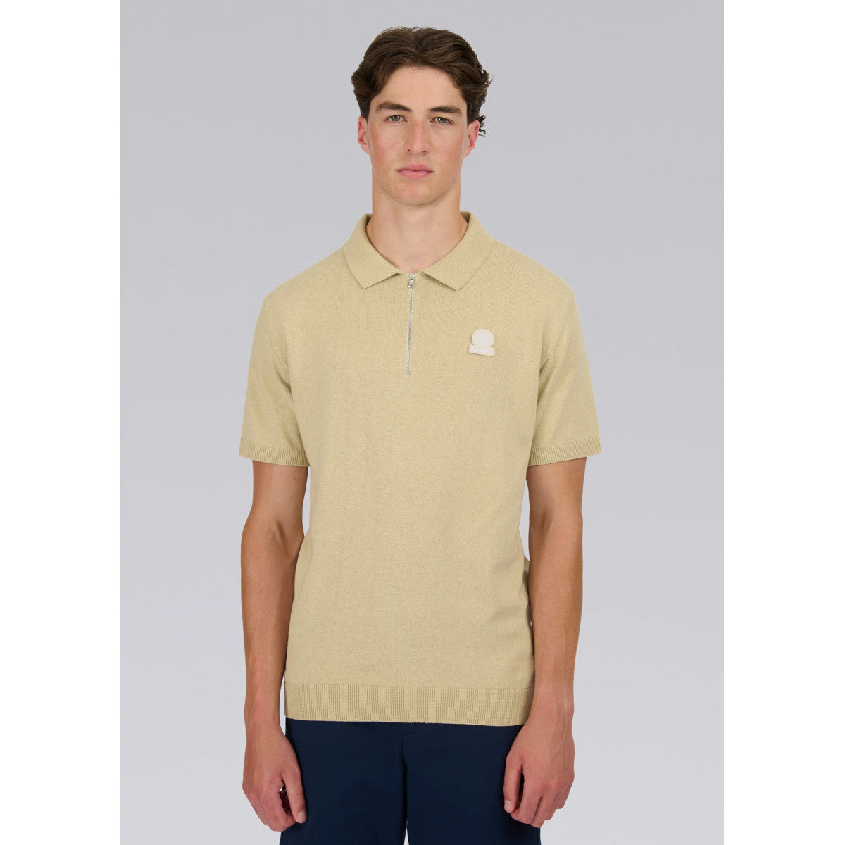 Sandbanks Zip Up Knitted Polo Stone