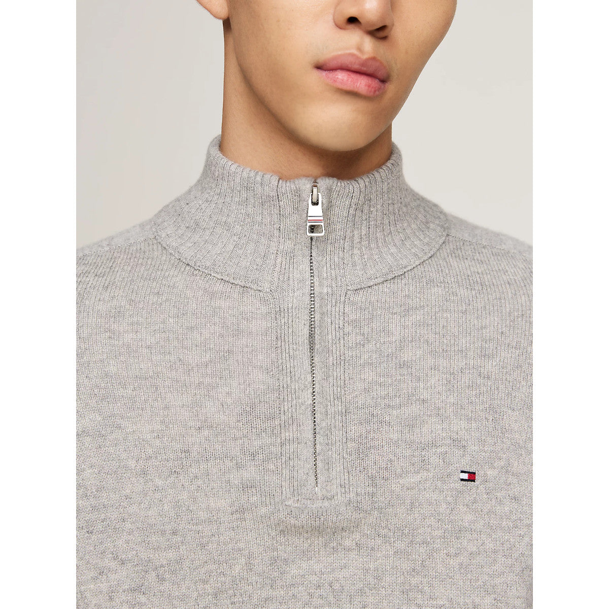 Tommy Hilfiger Lambswool Half Zip Sweater PO1 Light Grey Heather