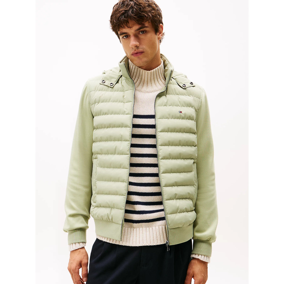 Tommy Hilfiger Mix Media Hooded Zip Through L9A Earth Sage
