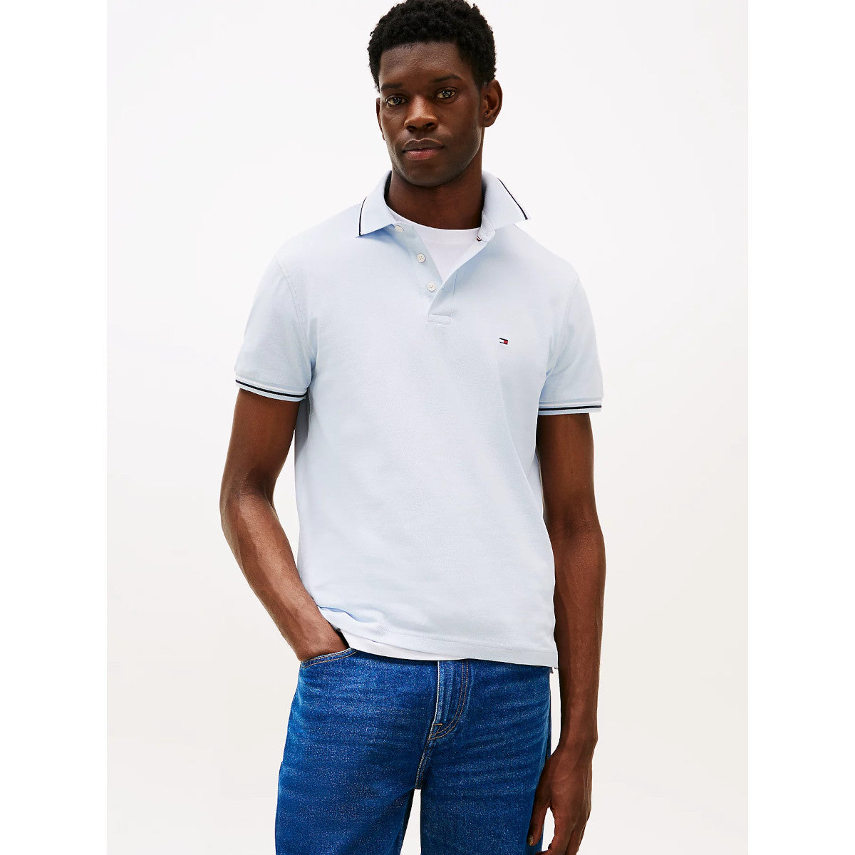 Tommy Hilfiger Tipped Slim Fit Seasonal Polo Shirt C10 Breezy Blue