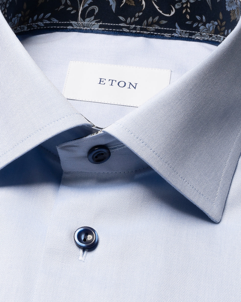 Eton Signature Floral Effect Twill Shirt Slim Fit 21 Light Blue