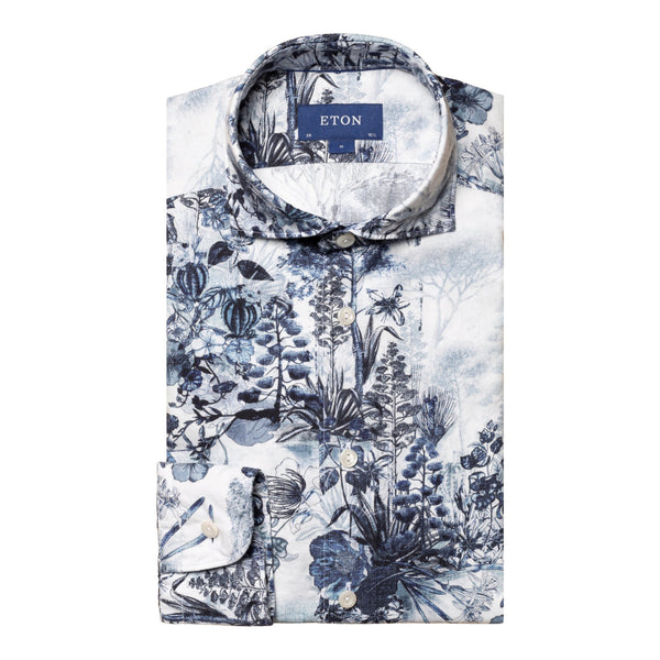 Eton Slim Fit Floral Print Shirt 25 Blue